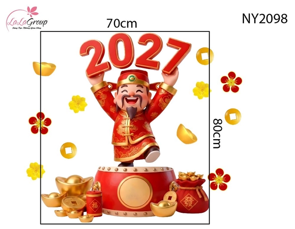 Decal Trang Trí Tết Thần Tài Đón Năm Mới 2027 Thịnh Vượng