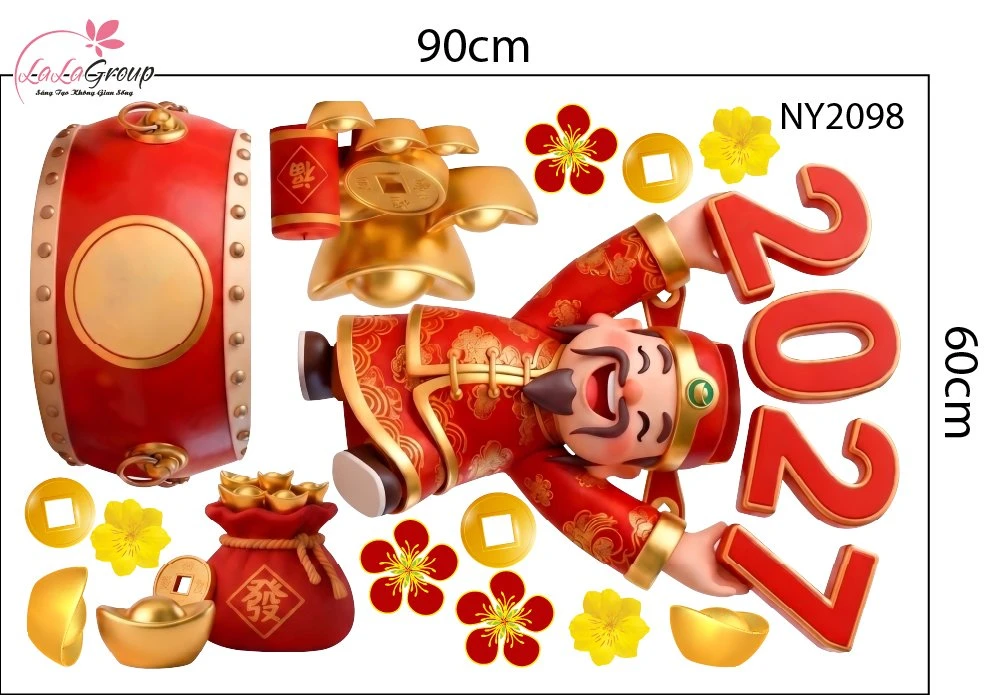 Decal Trang Trí Tết Thần Tài Đón Năm Mới 2027 Thịnh Vượng