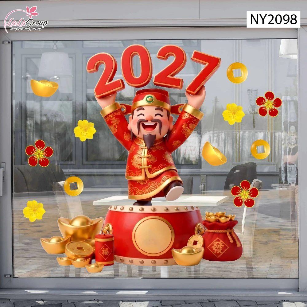 Decal Trang Trí Tết Thần Tài Đón Năm Mới 2027 Thịnh Vượng
