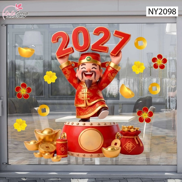 Decal Trang Trí Tết Thần Tài Đón Năm Mới 2027 Thịnh Vượng