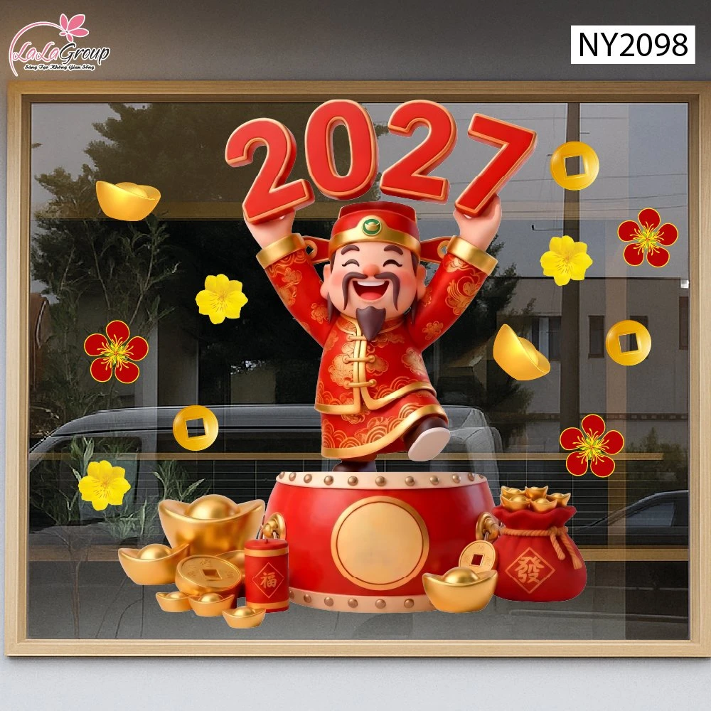 Decal Trang Trí Tết Thần Tài Đón Năm Mới 2027 Thịnh Vượng