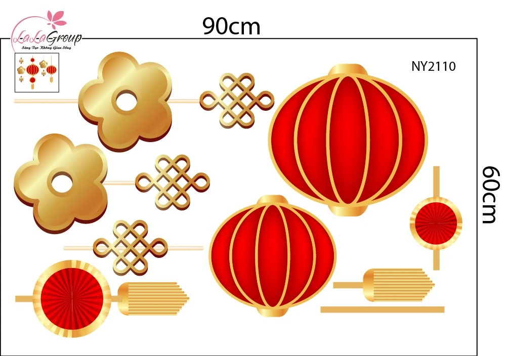Decal Trang Trí Tết Dây Treo Lồng Đèn Truyền Thống May Mắn