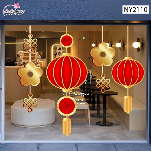 Decal Trang Trí Tết Dây Treo Lồng Đèn Truyền Thống May Mắn