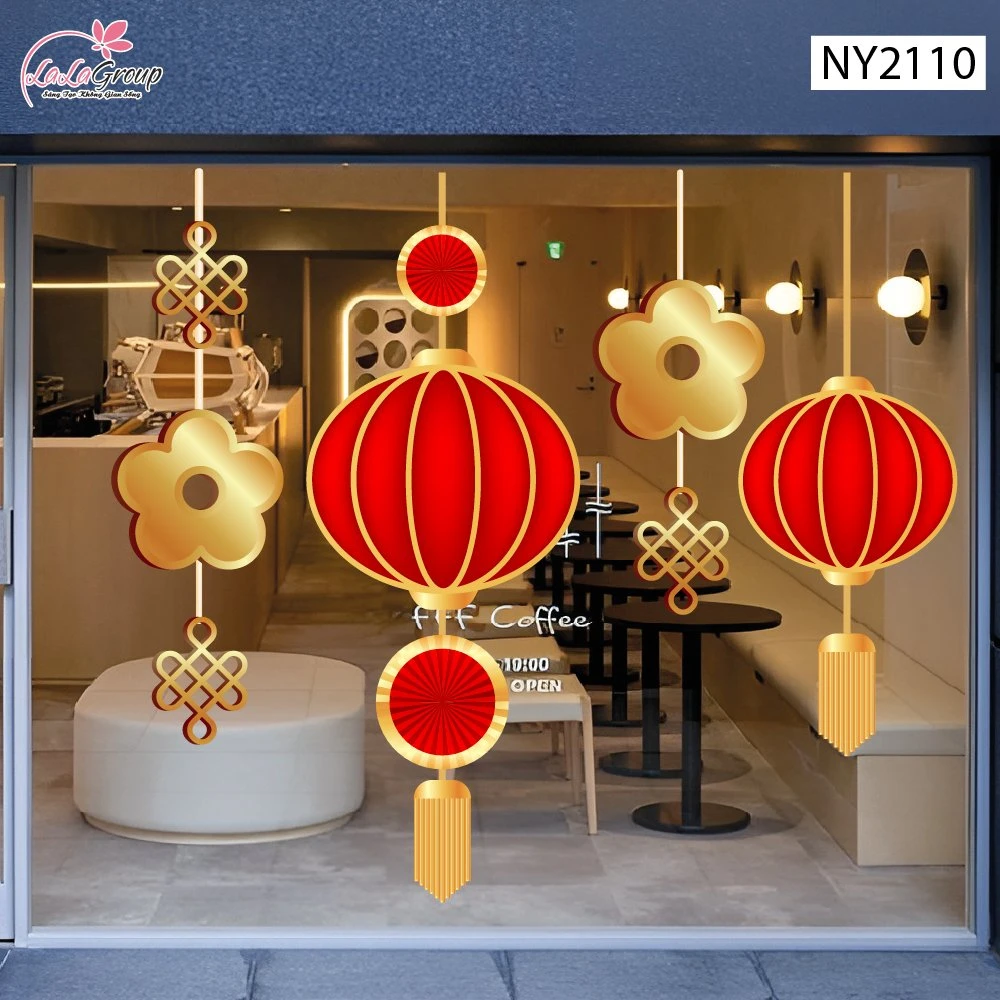 Decal Trang Trí Tết Dây Treo Lồng Đèn Truyền Thống May Mắn