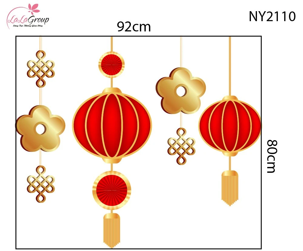 Decal Trang Trí Tết Dây Treo Lồng Đèn Truyền Thống May Mắn