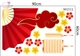 Decal Trang Trí Tết Viền Góc Kính Mây Đỏ Quạt Xếp Phú Quý