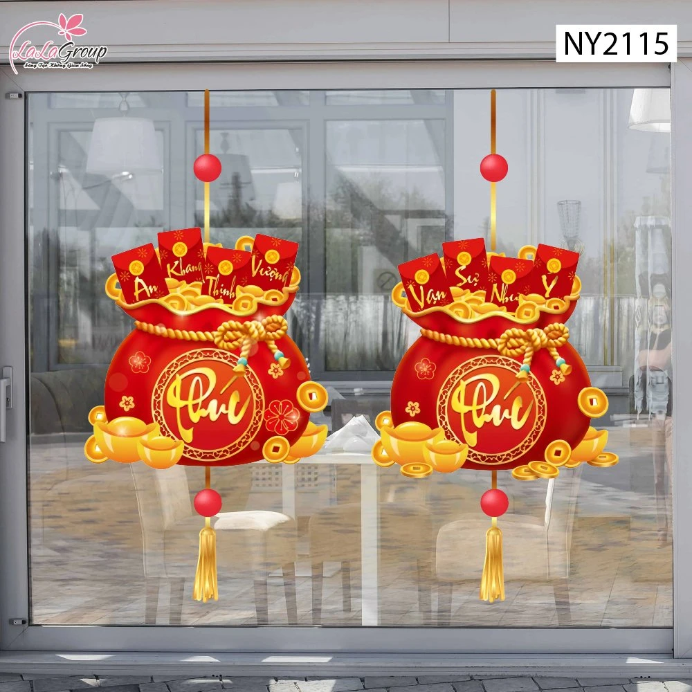 Decal Trang Trí Tết Cặp Túi Vàng Chữ Phúc