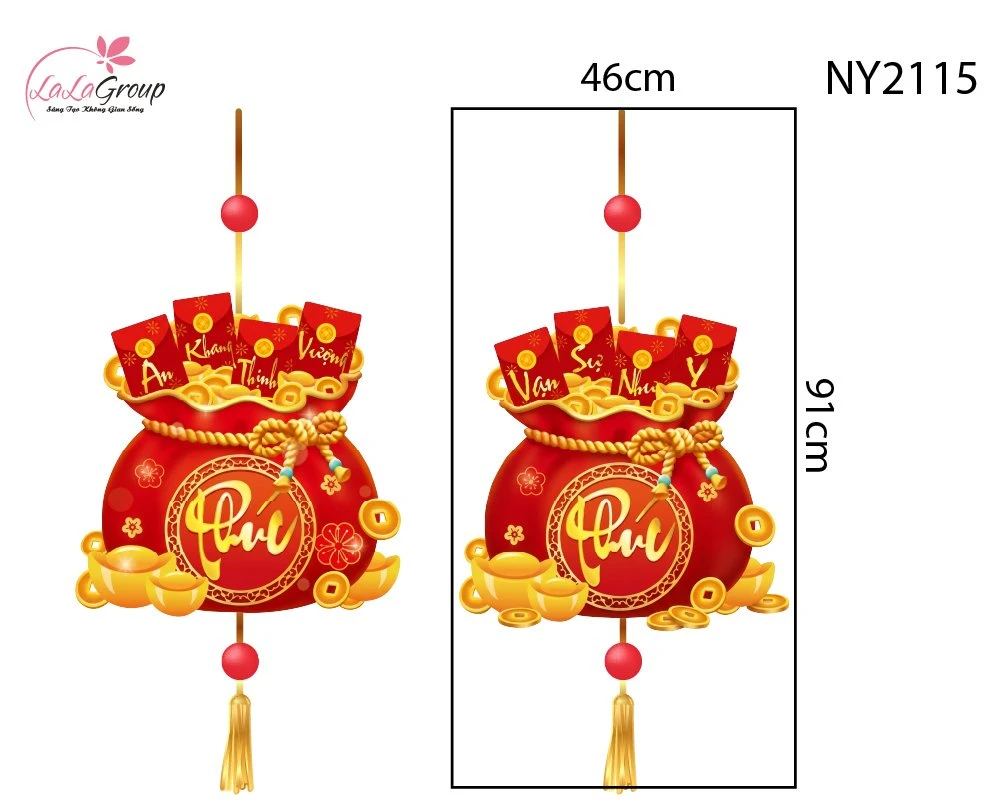 Decal Trang Trí Tết Cặp Túi Vàng Chữ Phúc