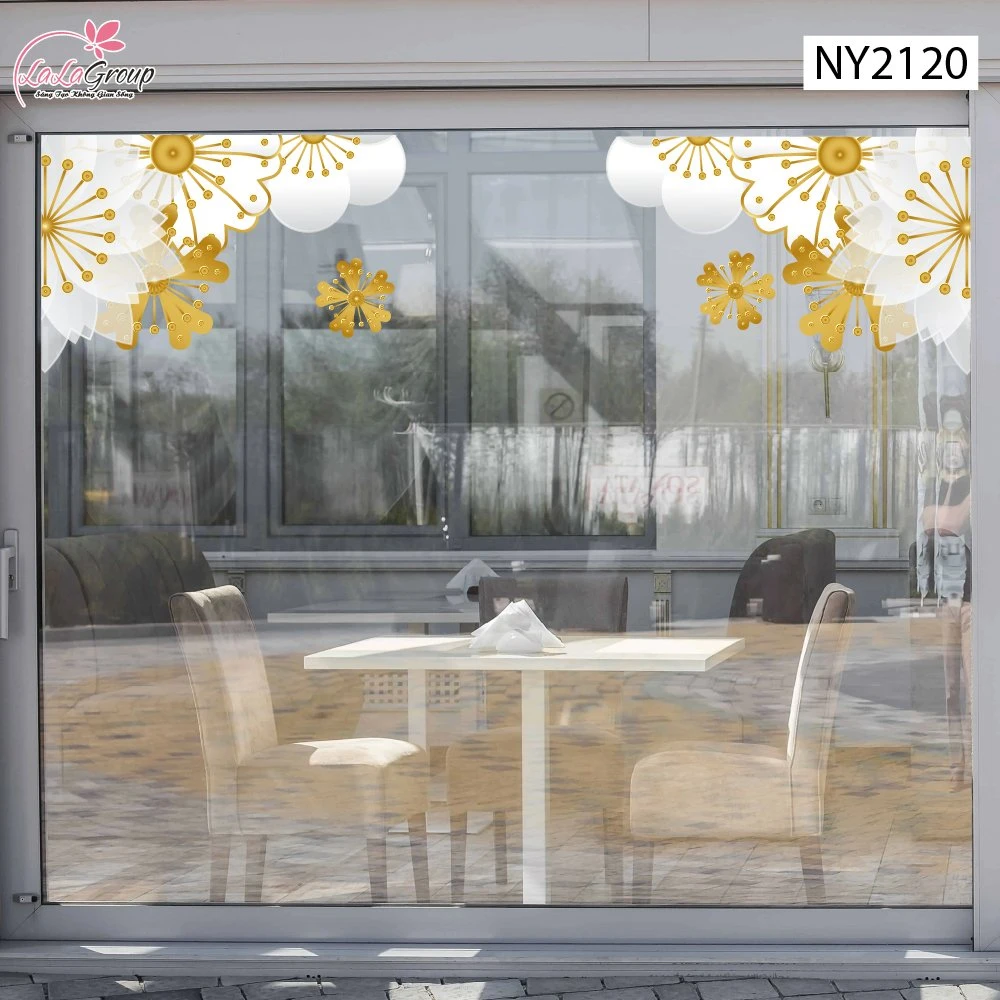 Decal Trang Trí Tết Chân Tường Cụm Hoa Mai Trắng Vàng Sang Trọng