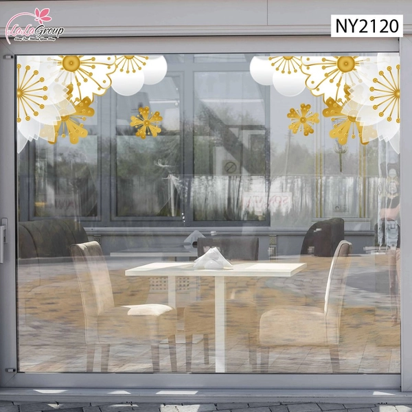 Decal Trang Trí Tết Chân Tường Cụm Hoa Mai Trắng Vàng Sang Trọng