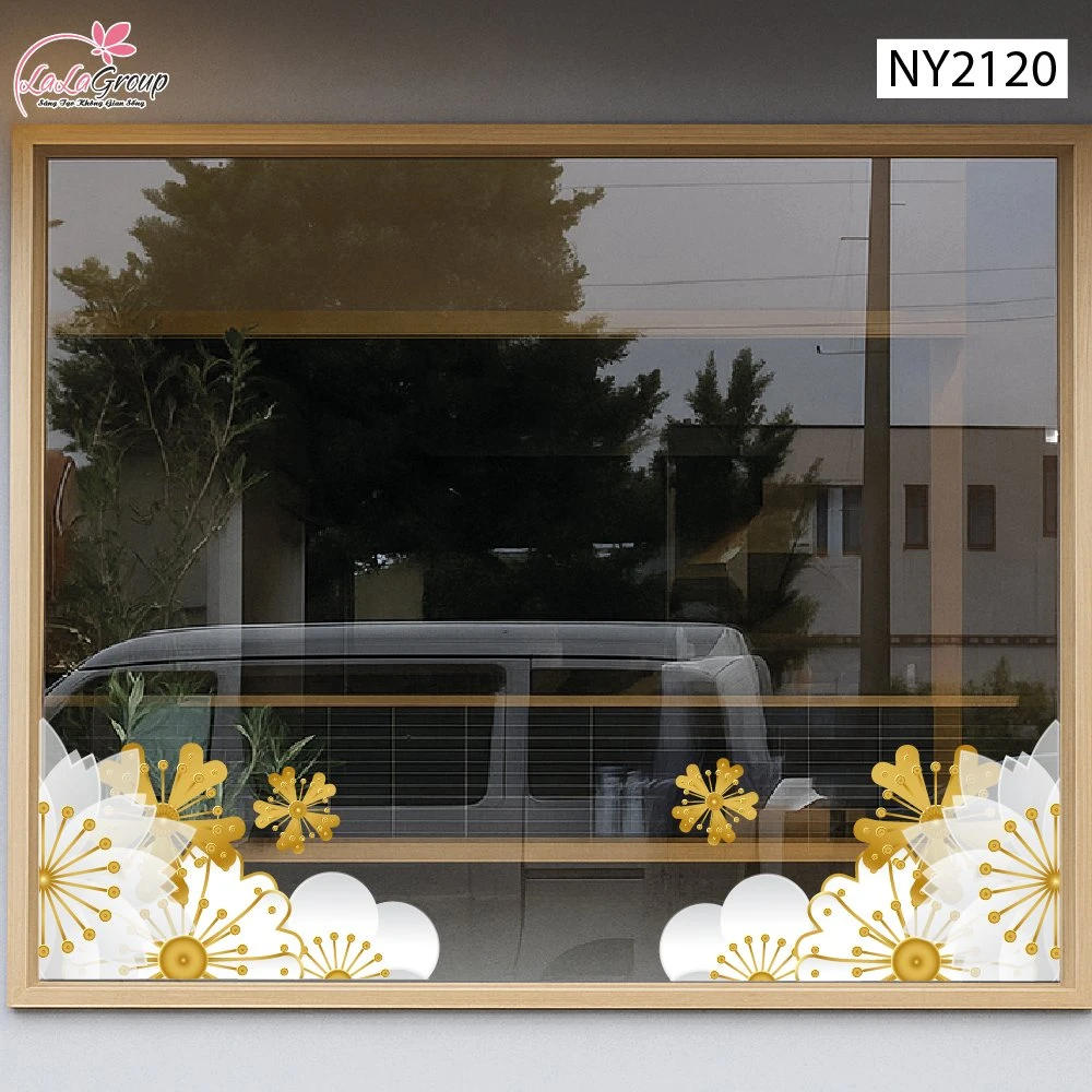 Decal Trang Trí Tết Chân Tường Cụm Hoa Mai Trắng Vàng Sang Trọng