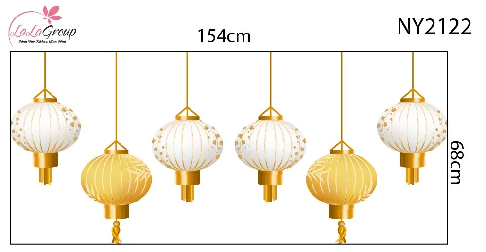 Decal Trang Trí Tết Lồng Đèn Trắng Vàng Khai Xuân Như Ý