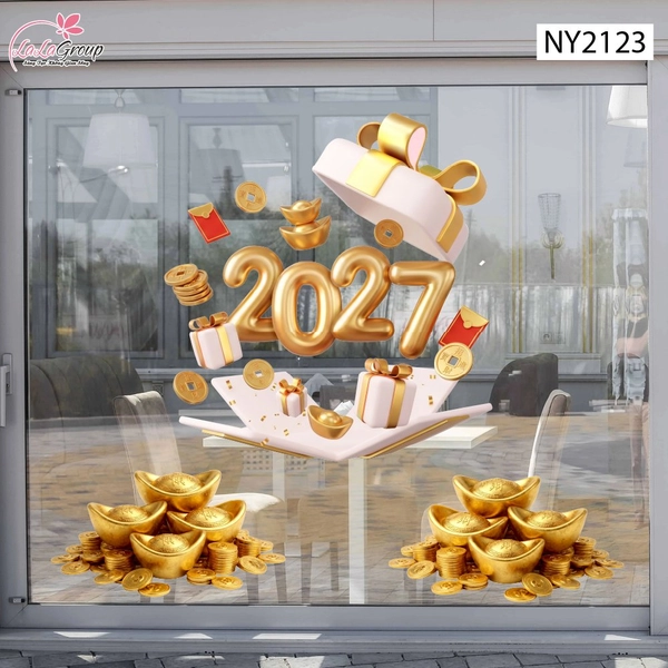 Decal Trang Trí Tết Hộp Quà Đón Xuân 2027 Chiêu Tài Tiến Bảo