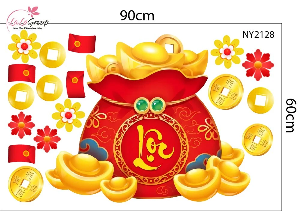 Decal Trang Trí Tết Túi Tiền Vàng Chữ Lộc