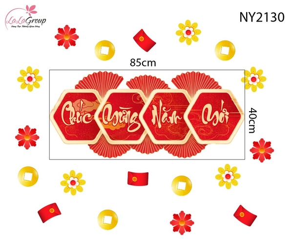 Decal Trang Trí Tết Cụm Quạt Chữ Chúc Mừng Năm Mới