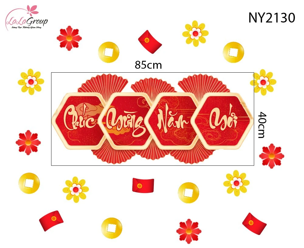 Decal Trang Trí Tết Cụm Quạt Chữ Chúc Mừng Năm Mới