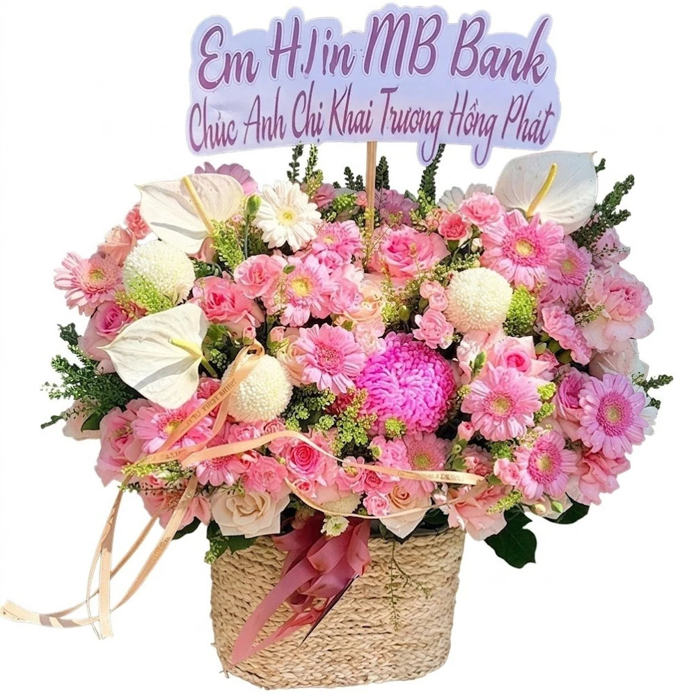 Giỏ Hoa Tươi Tone Hồng Xinh Xắn