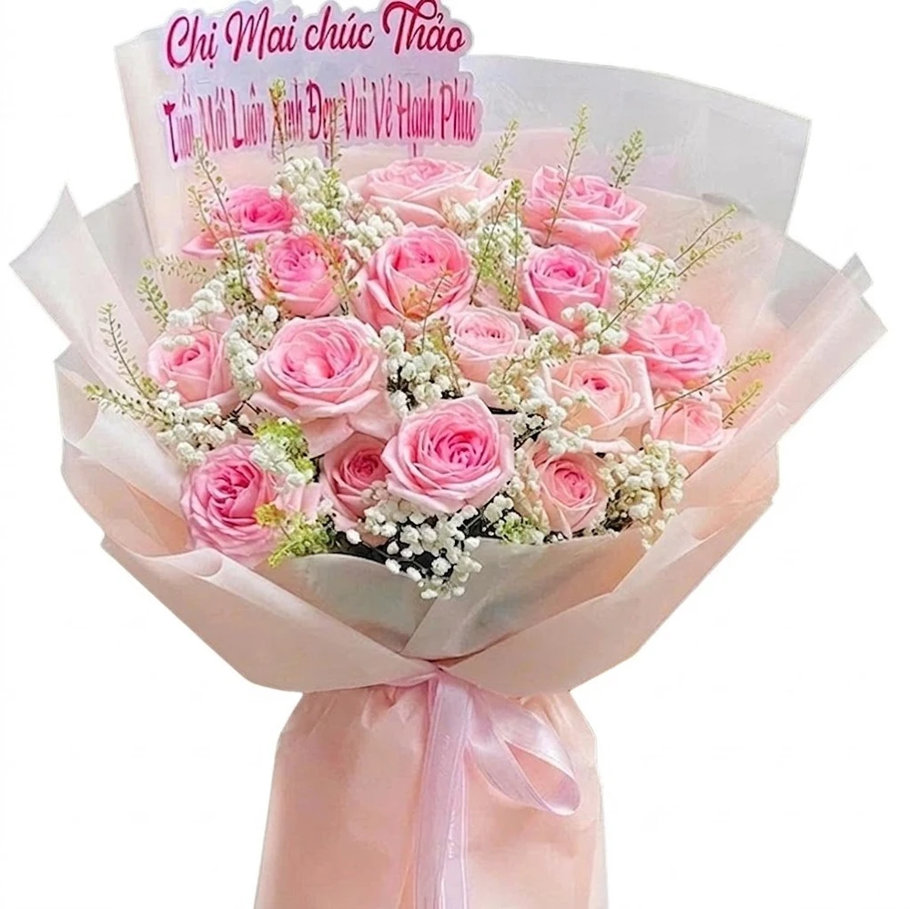Bó Hoa Hồng Pastel Mix Bi Trắng Yêu Kiều