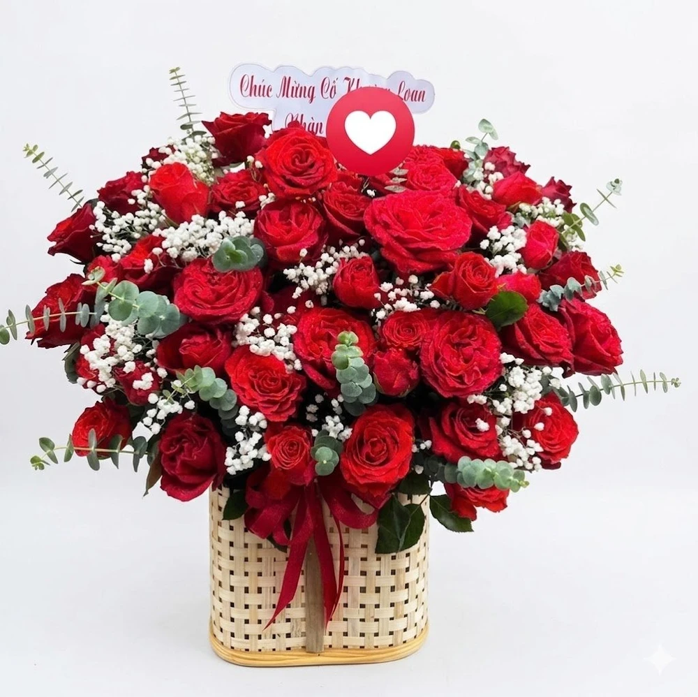 Giỏ Hoa Hồng Đỏ Ohara Cao Cấp Mix Hoa Baby Thương Nhớ
