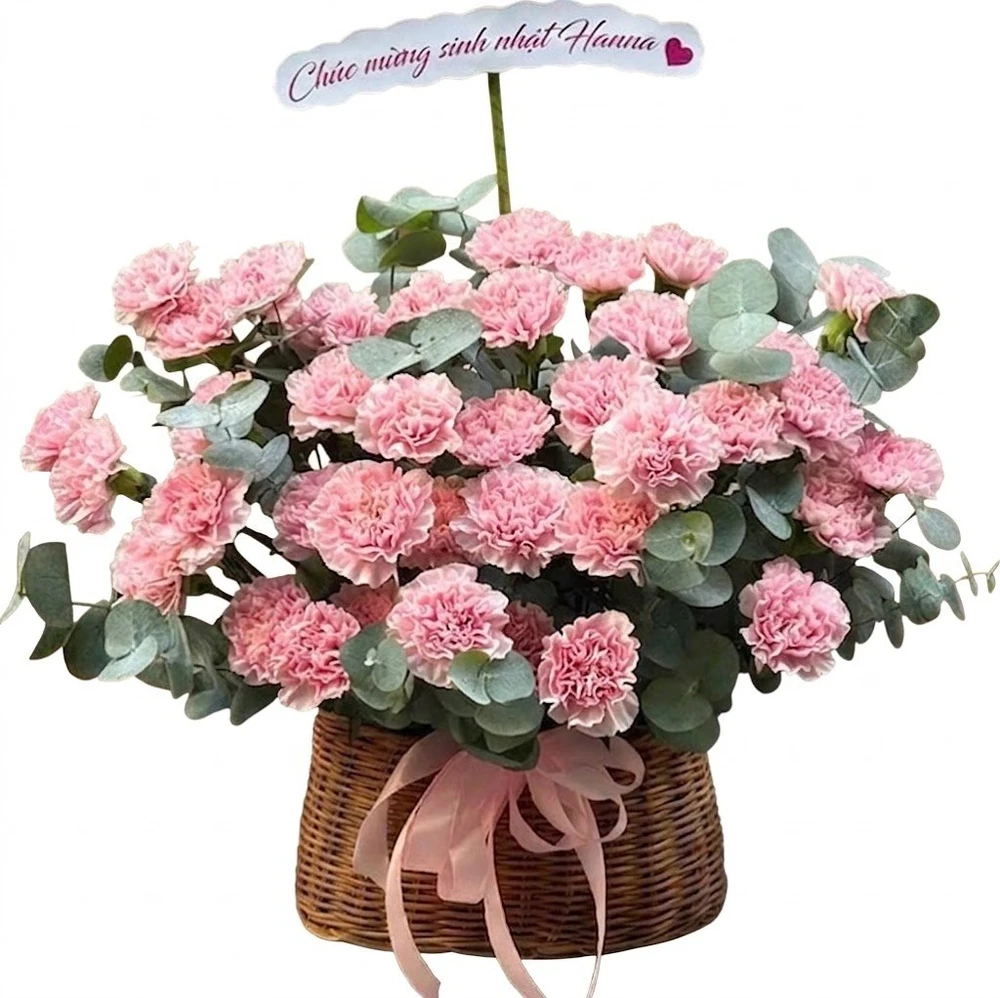 Giỏ Hoa Tươi Cẩm Chướng Hồng Hạnh Phúc