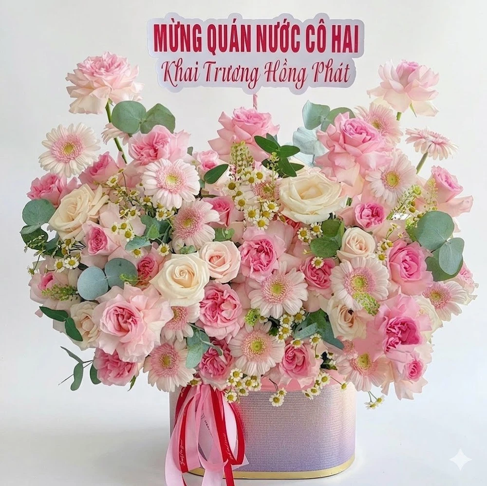 Giỏ Hoa Hồng Pastel Mix Cúc Mẫu Đơn Quý Phái