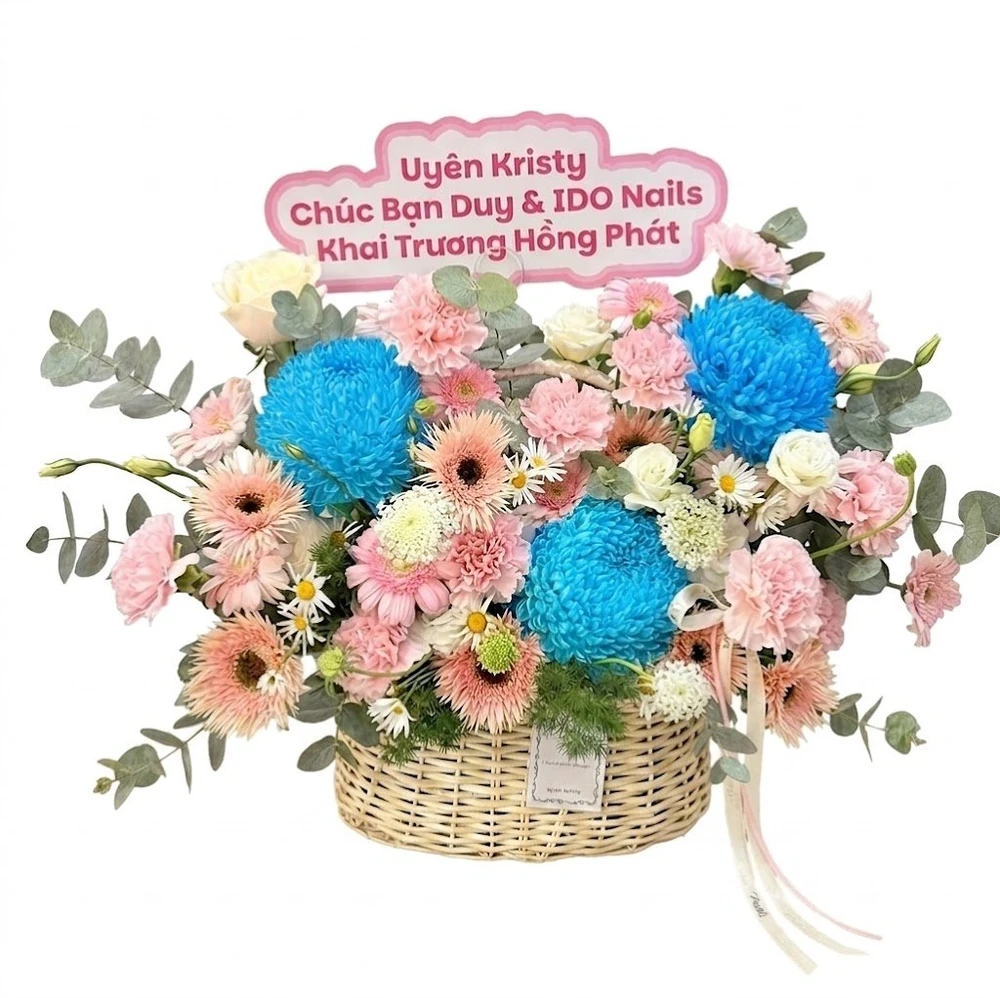 Giỏ Hoa Cúc Mẫu Đơn Xanh Hy Vọng