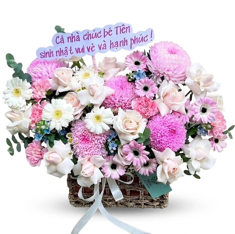 Giỏ Hoa Cúc Mẫu Đơn Mix Hoa Hồng Hạnh Phúc