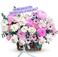 Giỏ Hoa Cúc Mẫu Đơn Mix Hoa Hồng Hạnh Phúc
