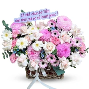 Giỏ Hoa Cúc Mẫu Đơn Mix Hoa Hồng Hạnh Phúc