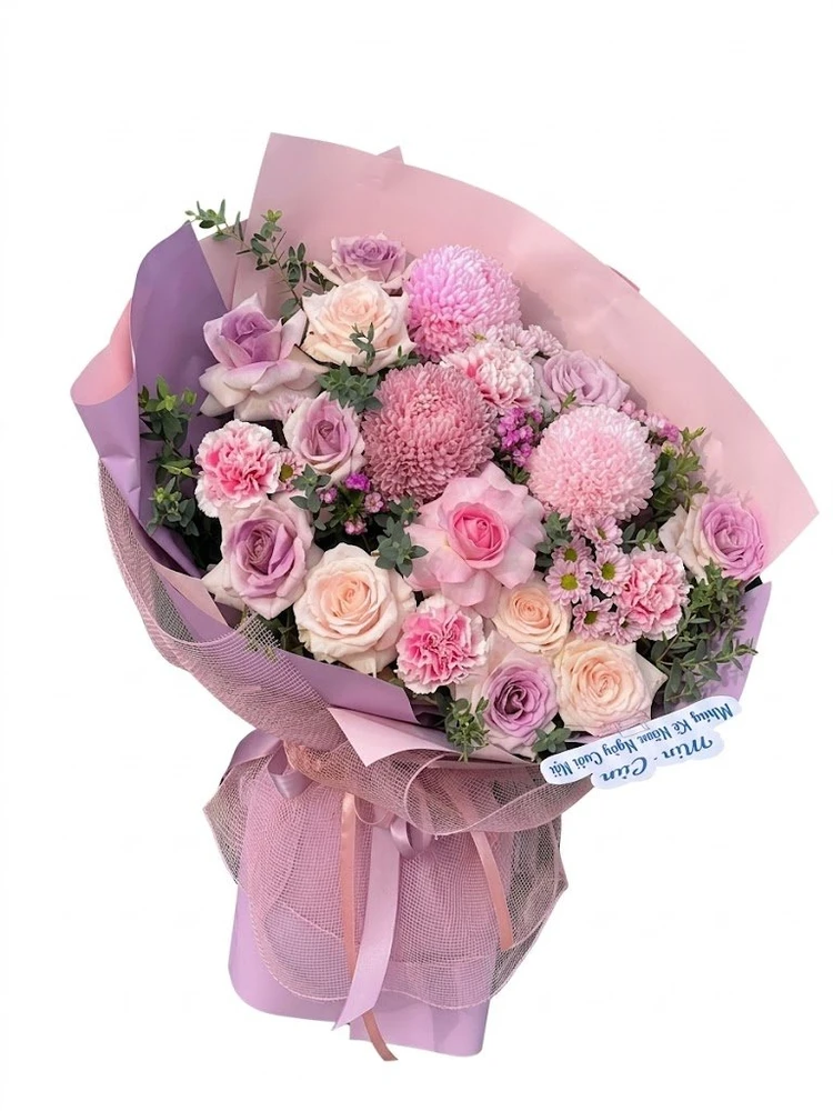 Bó Hoa Tươi Cúc Mẫu Đơn Mix Hoa Hồng Pastel Tặng Phái Nữ