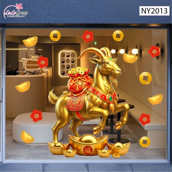 Decal Trang Trí Tết Đinh Mùi Dê Vàng Phú Quý Tài Lộc