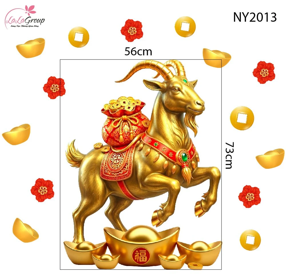 Decal Trang Trí Tết Đinh Mùi Dê Vàng Phú Quý Tài Lộc