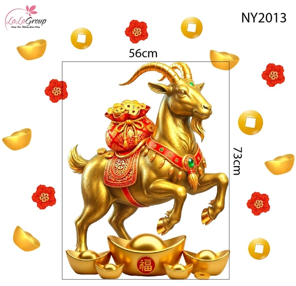 Decal Trang Trí Tết Đinh Mùi Dê Vàng Phú Quý Tài Lộc