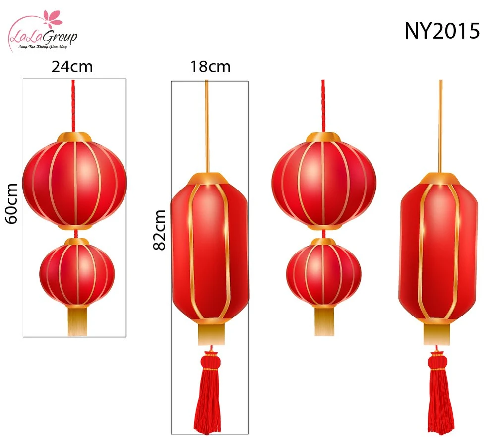 Decal Trang Trí Tết 2027 Đèn Lồng Đỏ May Mắn Xuân Phú Quý