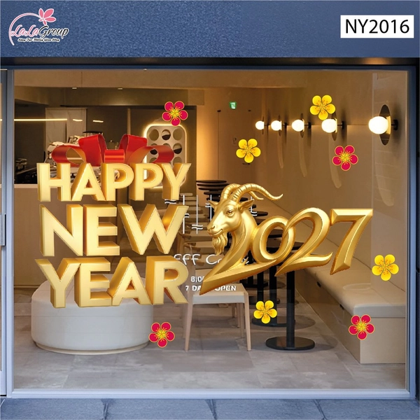 Decal Trang Trí Tết 2027 Happy New Year Đinh Mùi Hoa Xuân May Mắn