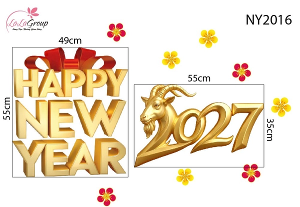 Decal Trang Trí Tết 2027 Happy New Year Đinh Mùi Hoa Xuân May Mắn