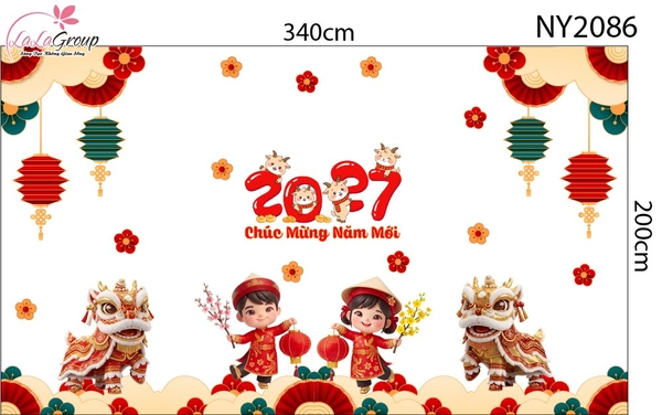 Combo Decal Trang Trí Tết Hai Bé Vui Xuân Và Lân Chúc Phúc 2027