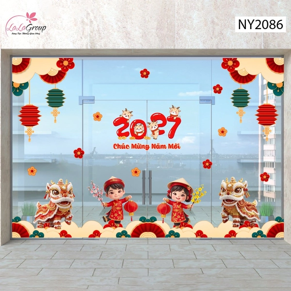 Combo Decal Trang Trí Tết Hai Bé Vui Xuân Và Lân Chúc Phúc 2027
