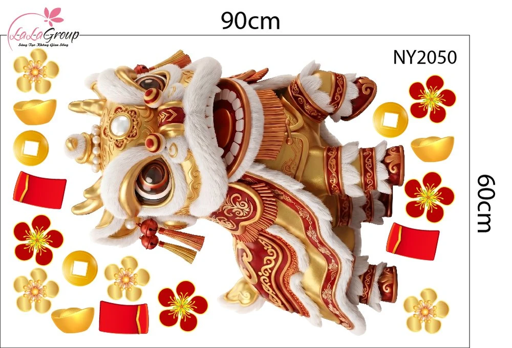 Combo Decal Trang Trí Tết Hai Bé Vui Xuân Và Lân Chúc Phúc 2027