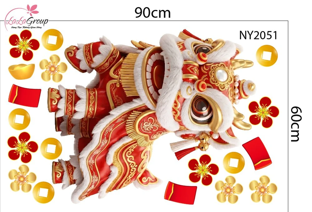 Combo Decal Trang Trí Tết Hai Bé Vui Xuân Và Lân Chúc Phúc 2027