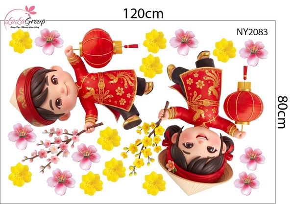Combo Decal Trang Trí Tết Hai Bé Vui Xuân Và Lân Chúc Phúc 2027