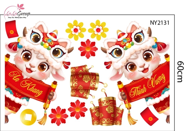 Decal Trang Trí Tết Cặp Dê Khai Xuân Phú Quý