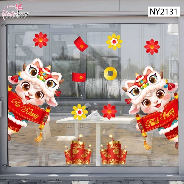 Decal Trang Trí Tết Cặp Dê Khai Xuân Phú Quý