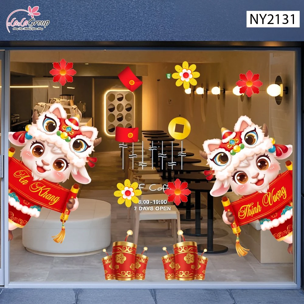 Decal Trang Trí Tết Cặp Dê Khai Xuân Phú Quý
