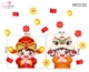 Decal Trang Trí Tết Cặp Bé Chúc Tết Múa Lân Đón Xuân Phát Tài