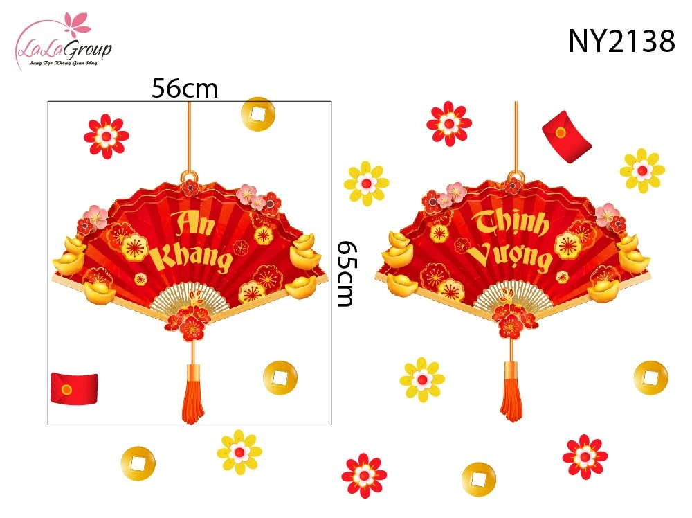 Decal Trang Trí Tết Cặp Liễn Quạt An Khang Thịnh Vượng