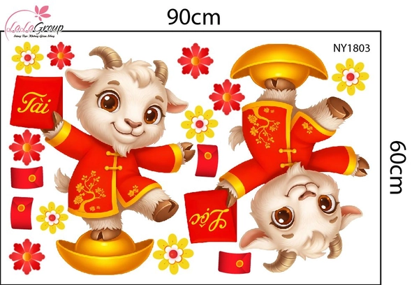 Decal Trang Trí Tết Cặp Dê Khai Xuân Tài Lộc