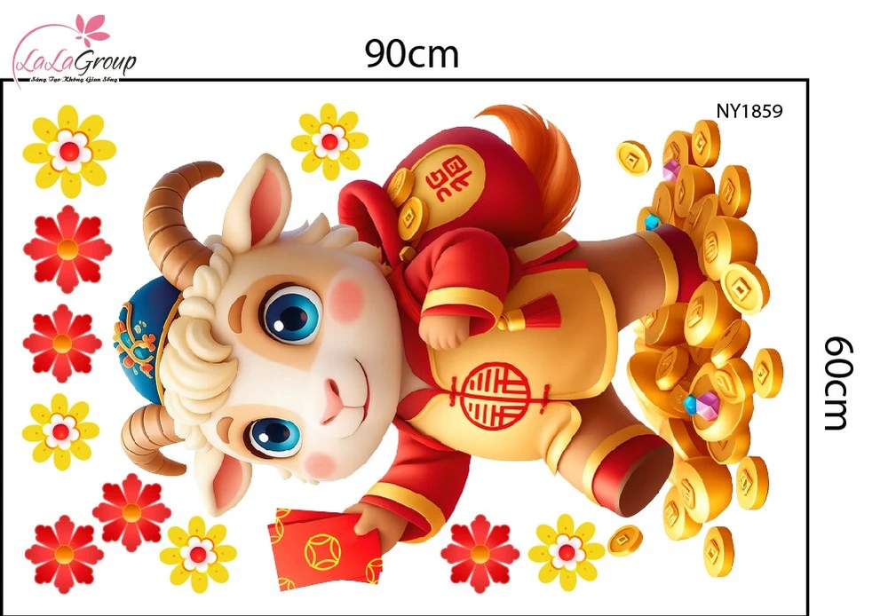 Decal Trang Trí Tết Đinh Mùi Phát Lộc Đầu Xuân