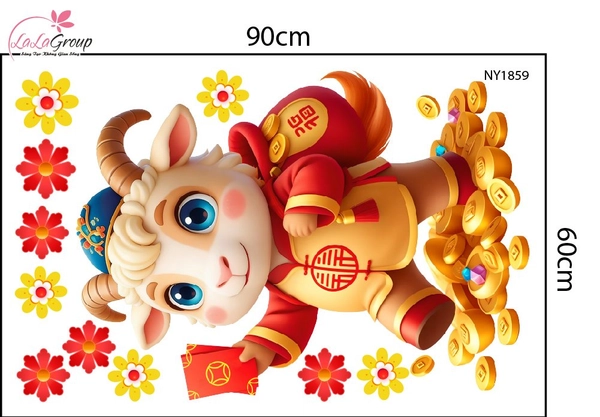 Decal Trang Trí Tết Đinh Mùi Phát Lộc Đầu Xuân