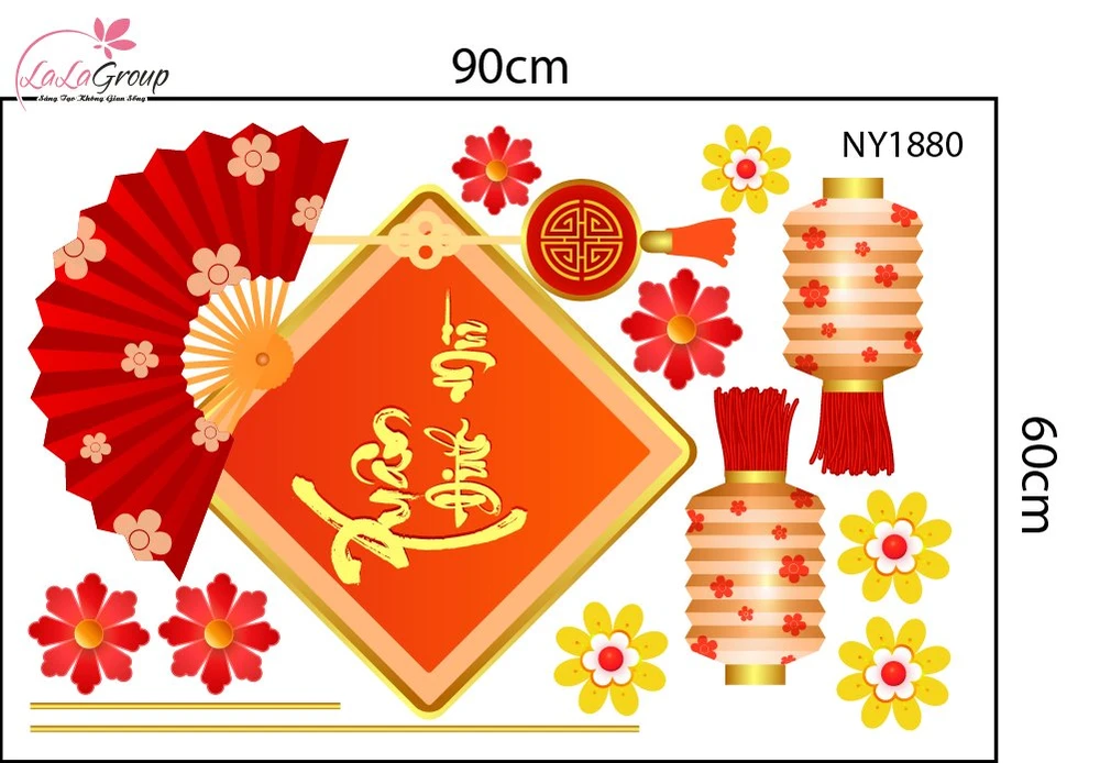 Decal Trang Trí Tết Xuân Đinh Mùi Và Lồng Đèn May Mắn